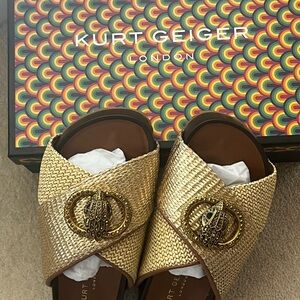Kurt Geiger Gold Woven Slide Sandals